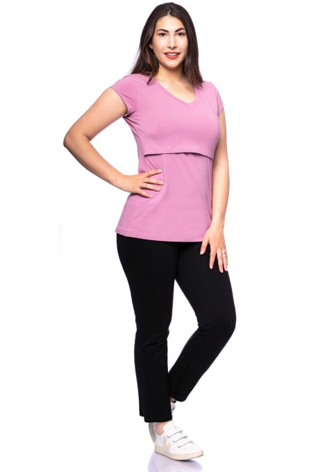 108 BASIC maternity and nursing shirt V-neck short-sleeved (pastel pink)