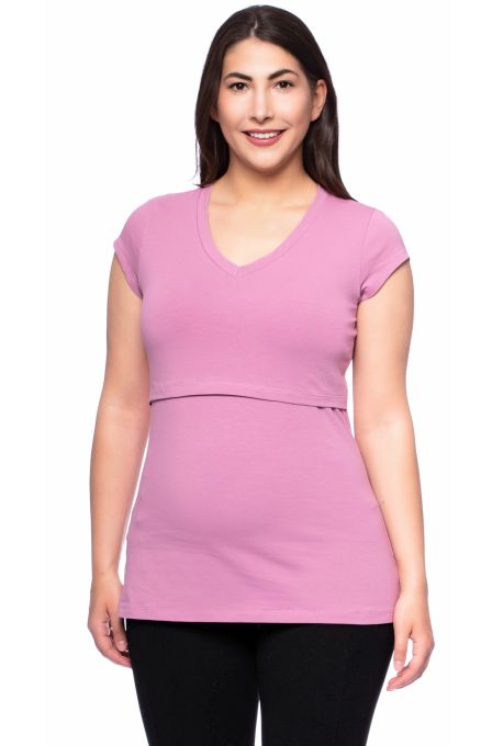 108 BASIC maternity and nursing shirt V-neck short-sleeved (pastel pink)