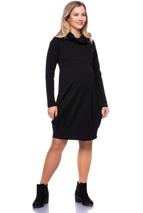 BABETT warmes Umstands-und Stillkleid aus Bio Baumwolle (schwarz)