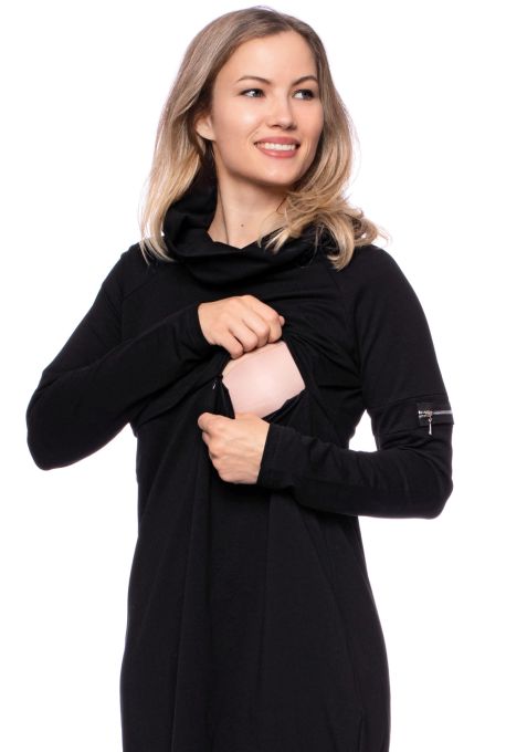 BABETT warmes Umstands-und Stillkleid aus Bio Baumwolle (schwarz)