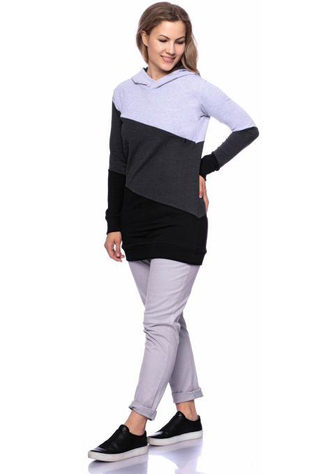 HARRY Umstands- und Still-Hoodie mit Kapuze Colour-Blocking (hellgrau/grau/schwarz)