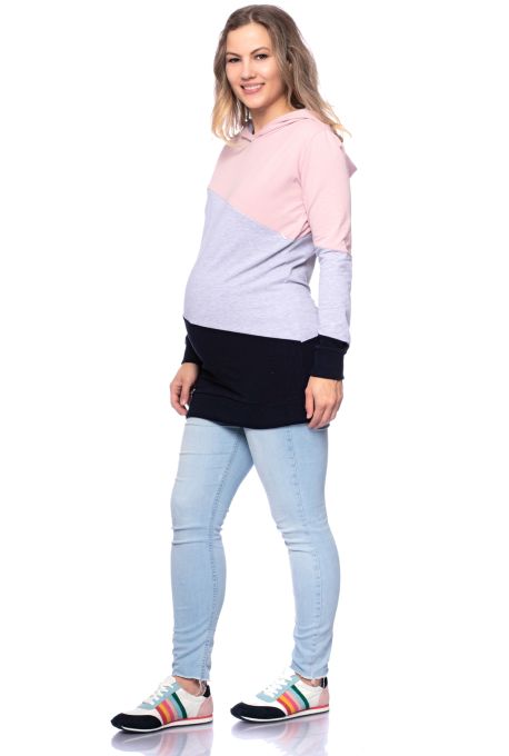 HARRY maternity and nursing hoodie with color-blocking hood (rose / heather gray / marine)