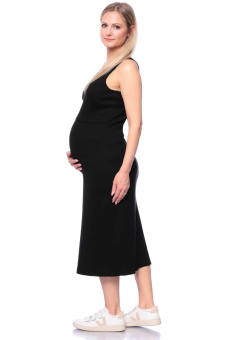 MILU geripptes ärmelloses Umstands-& Stillkleid (schwarz)