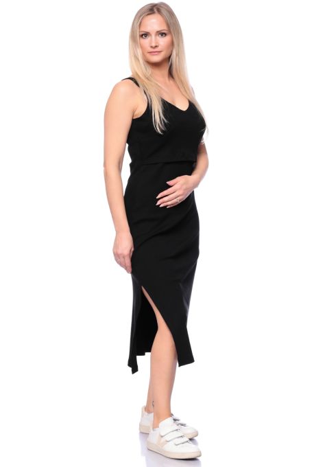 MILU geripptes ärmelloses Umstands-& Stillkleid (schwarz)