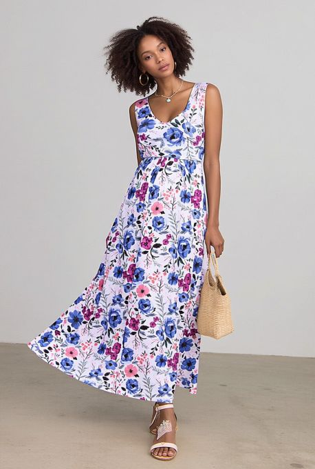 LIVIA Maxi Maternity & Nursing Dress (Berry Meadow Floral on Cream)