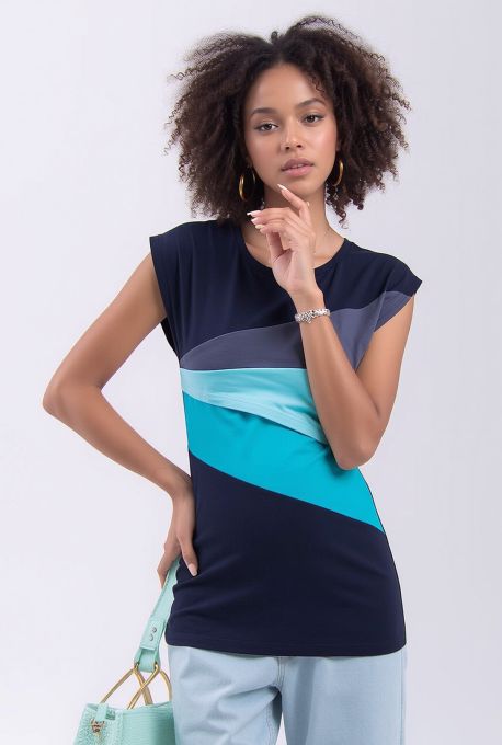 KYRA Color-Block short-sleeved maternity and nursing shirt