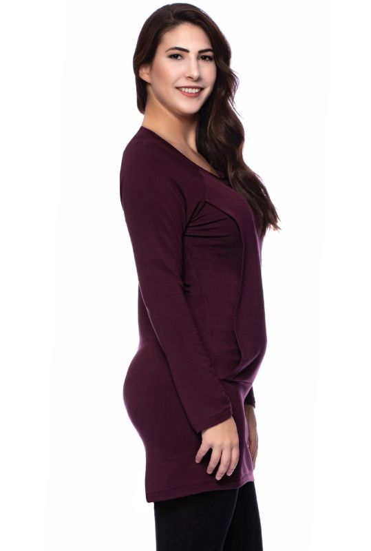 SIMPLE Long Umstands- und Stillpullover (aubergine)