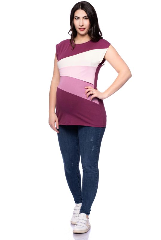 KYRA Colour-Block Umstands- und Stillshirt kurzarm (cassis/vanille/rose/rosa/22)