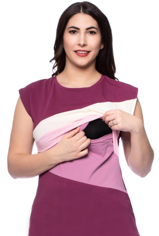 KYRA Colour-Block Umstands- und Stillshirt kurzarm (cassis/vanille/rose/rosa/22)