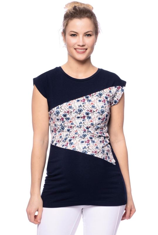 KYRA Umstands- und Stillshirt aus Bio Baumwolljersey in marine mit Blumenmuster
