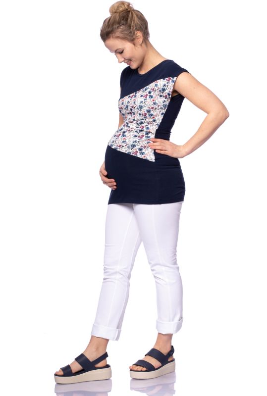 KYRA Umstands- und Stillshirt aus Bio Baumwolljersey in marine mit Blumenmuster