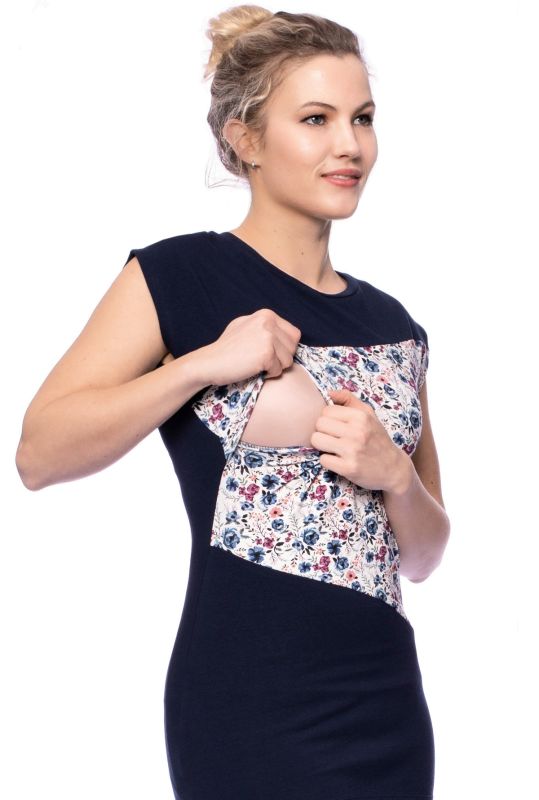 KYRA Umstands- und Stillshirt aus Bio Baumwolljersey in marine mit Blumenmuster