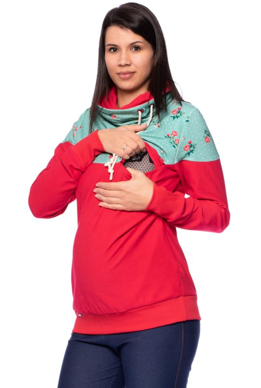 ALAN Milchshake® Umstands- & Stillpullover aus Bio Baumwolle (rot, vintage roses mint Pünktchen)
