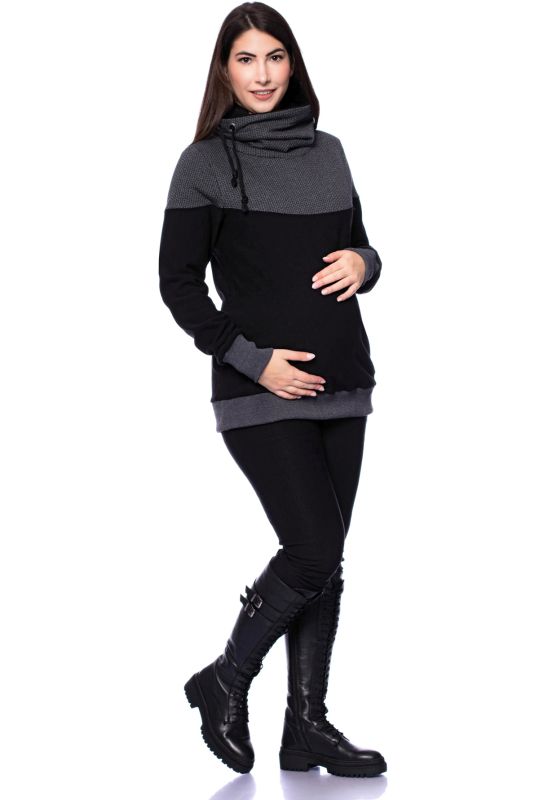 ALAN Umstands- und Stillpullover aus Bio Baumwolle (schwarz mit grauen Strickmuster)
