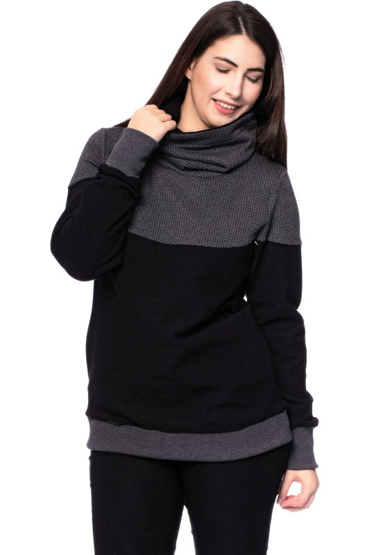 ALAN Umstands- und Stillpullover aus Bio Baumwolle (schwarz mit grauen Strickmuster)