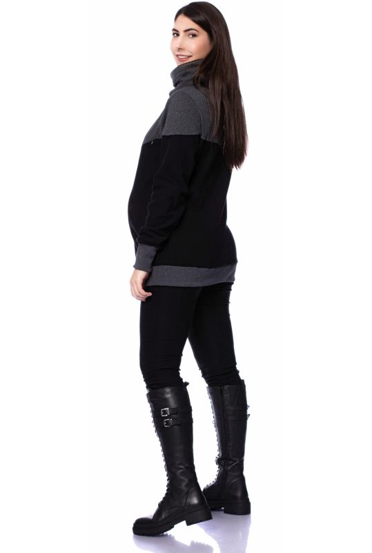 ALAN Umstands- und Stillpullover aus Bio Baumwolle (schwarz mit grauen Strickmuster)