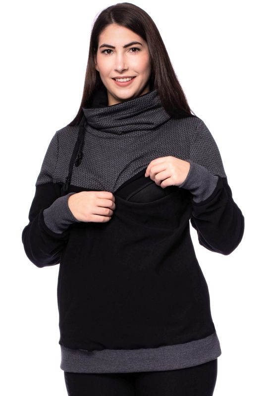 ALAN Umstands- und Stillpullover aus Bio Baumwolle (schwarz mit grauen Strickmuster)