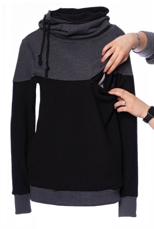 ALAN Umstands- und Stillpullover aus Bio Baumwolle (schwarz mit grauen Strickmuster)