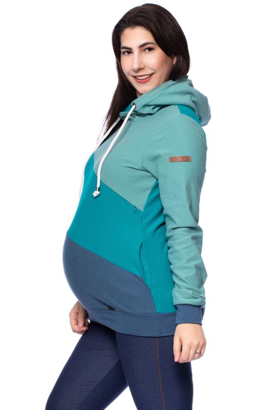 LILAN warmer Umstands- und Stillpullover Hoodie aus softer Bio Baumwolle (jeans/petrol/pastellmint)