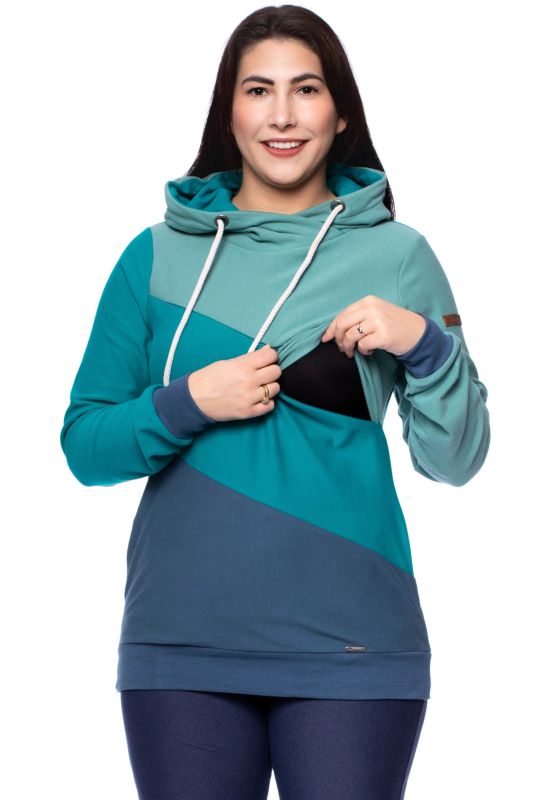 LILAN warmer Umstands- und Stillpullover Hoodie aus softer Bio Baumwolle (jeans/petrol/pastellmint)