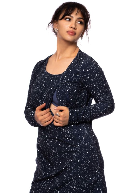 ELSIE Maternity & Nursing Dress (Set, 2 Pieces, with Detachable Stillloop) Organic Cotton Sweat (Bird Print)