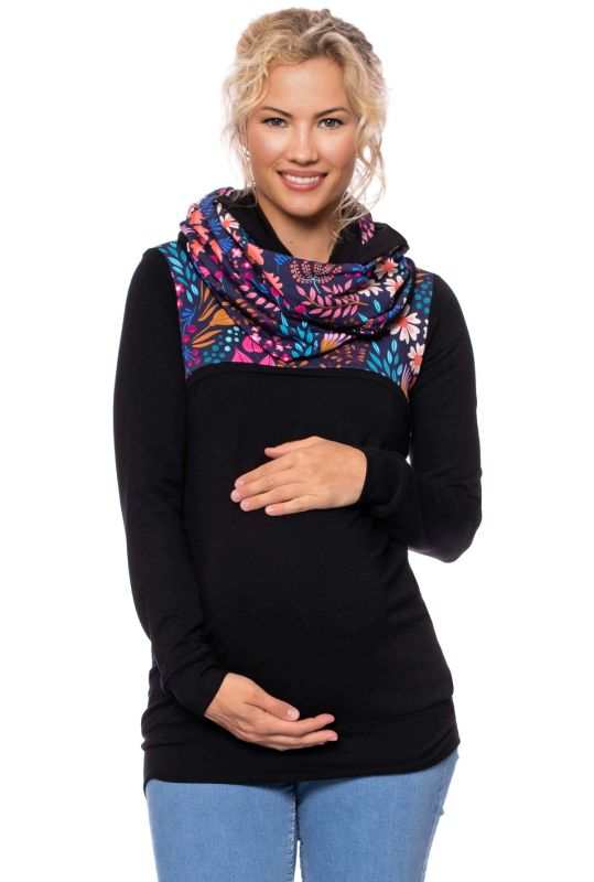 FRIJA BIO SET Umstands-& Stillpulover mit Stillloop (schwarz mit Herbstmuster blau)