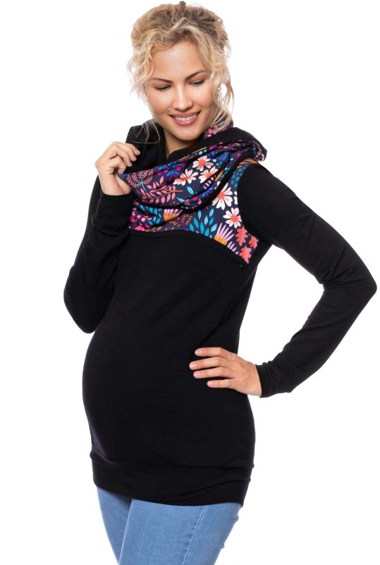 FRIJA BIO SET Umstands-& Stillpulover mit Stillloop (schwarz mit Herbstmuster blau)