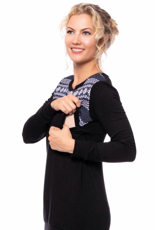 FRIJA BIO SET Umstands-& Stillpulover mit Stillloop (schwarz mit Norwegermuster)