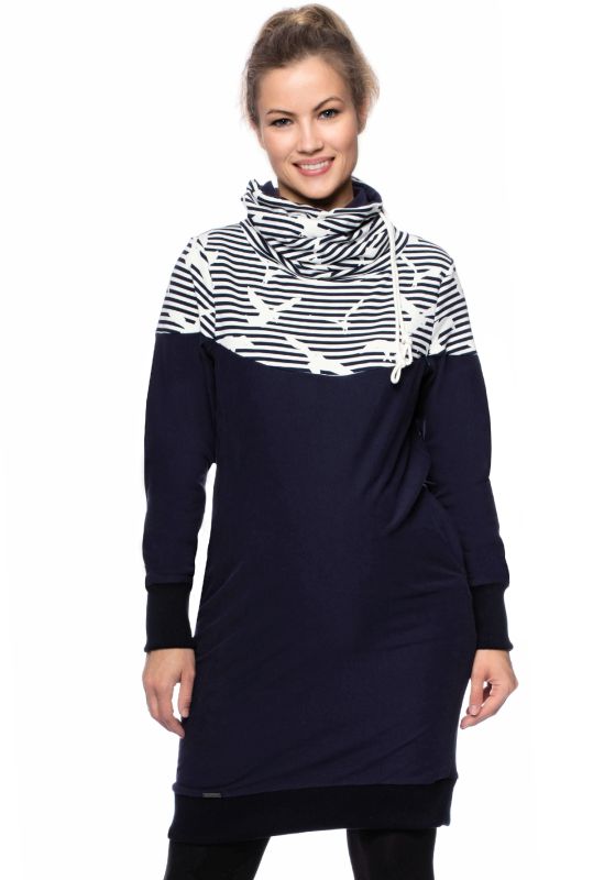 HANIA gemütliches Sweat Umstands- und Stillkleid (marine/Möwen)