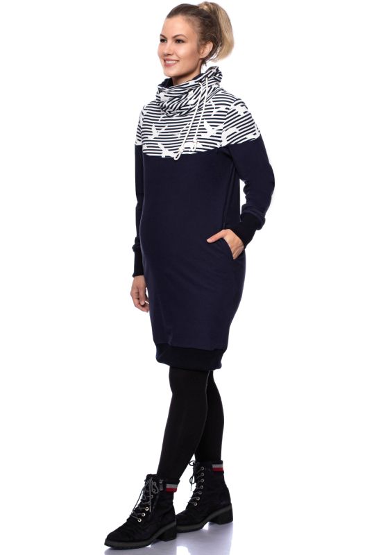 HANIA gemütliches Sweat Umstands- und Stillkleid (marine/Möwen)