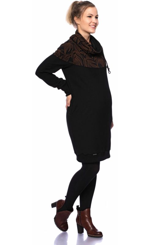 HANIA gemütliches Sweat Umstands- und Stillkleid (schwarz/braune Ranken)