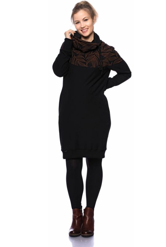HANIA gemütliches Sweat Umstands- und Stillkleid (schwarz/braune Ranken)