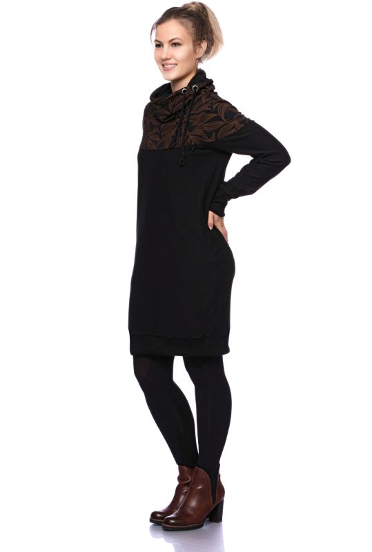 HANIA gemütliches Sweat Umstands- und Stillkleid (schwarz/braune Ranken)