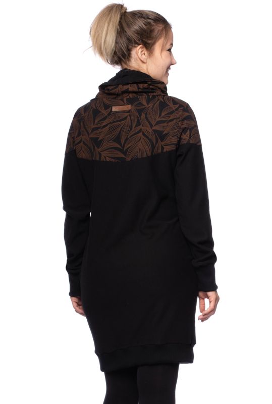 HANIA gemütliches Sweat Umstands- und Stillkleid (schwarz/braune Ranken)