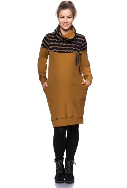 HANIA gemütliches Sweat Umstands- und Stillkleid (senf/marine Zickzack)