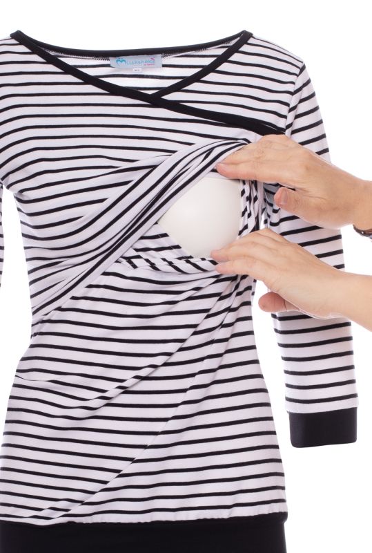 MARLENA 3/4 Arm Umstands- und Stillshirt (weiß mit dünnen schwarzen Streifen)