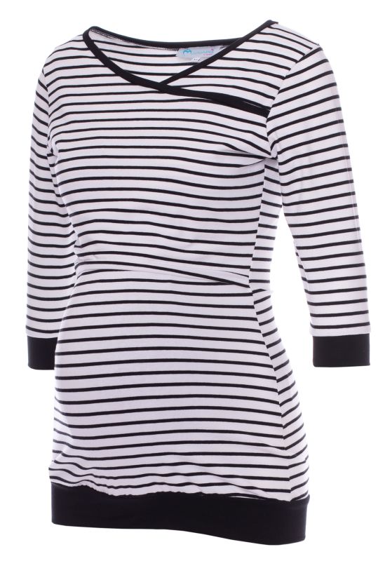 MARLENA 3/4 Arm Umstands- und Stillshirt (weiß mit dünnen schwarzen Streifen)