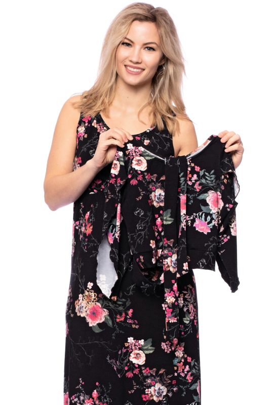 2 tlg. VARIO-SET (LUNA & LAUREN) Maxi Umstands-und Stillkleid mit Croptop aus Bambus-Viskose (Japanese Boho Floral)