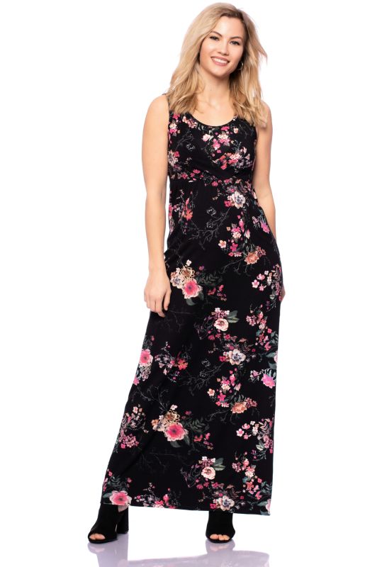 2 tlg. VARIO-SET (LUNA & LAUREN) Maxi Umstands-und Stillkleid mit Croptop aus Bambus-Viskose (Japanese Boho Floral)