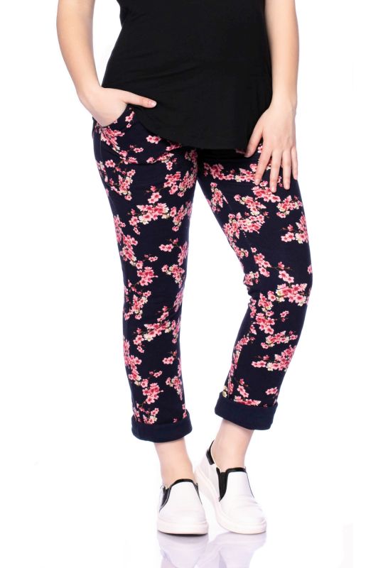 GLEN Sweatpants aus angerauhtem Bio Sweat (marine Kirschblüten)