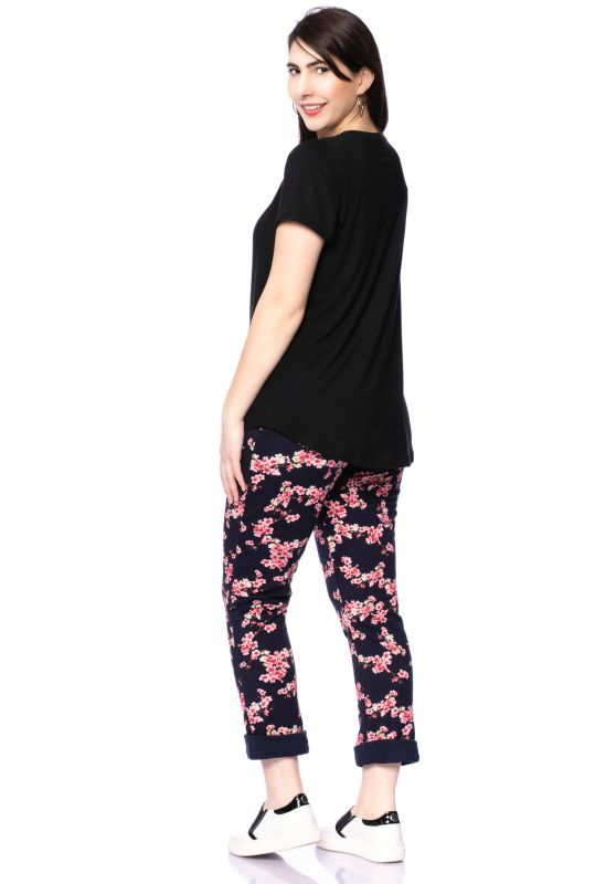GLEN Sweatpants aus angerauhtem Bio Sweat (marine Kirschblüten)