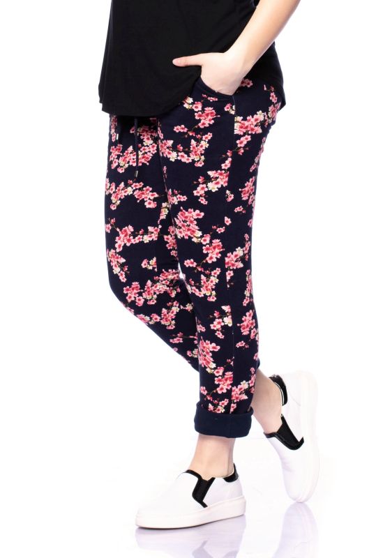 GLEN Sweatpants aus angerauhtem Bio Sweat (marine Kirschblüten)