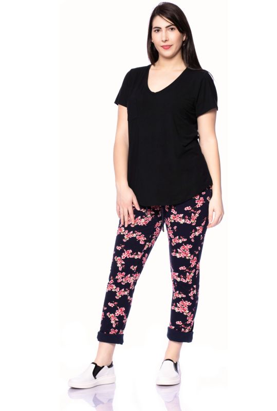 GLEN Sweatpants aus angerauhtem Bio Sweat (marine Kirschblüten)