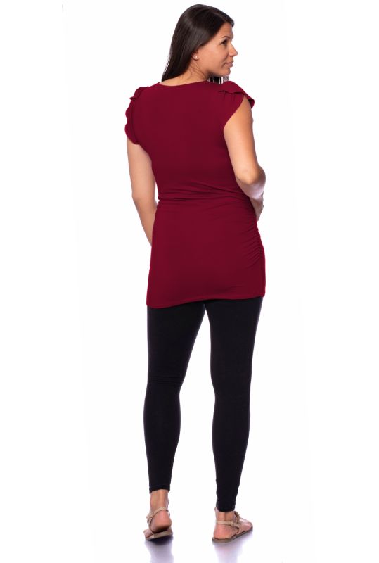 102 BASIC maternity and nursing shirt gathered on the side with butterfly sleeves (bordeaux)