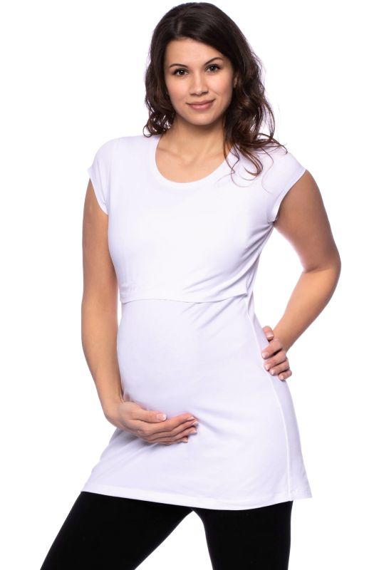 107 BASIC kurzarm Umstands- und Stillshirt extra lang (reinweiß)