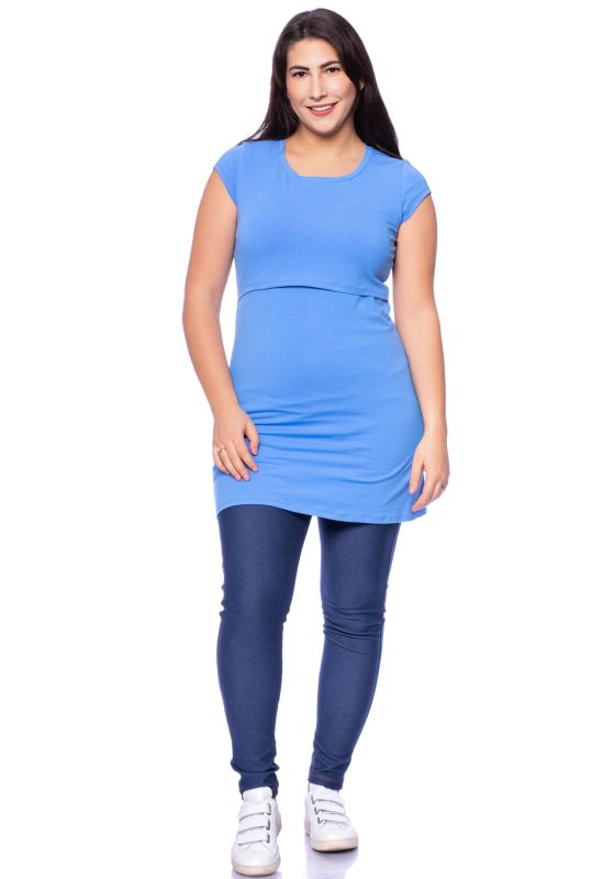 107 BASIC kurzarm Umstands- und Stillshirt extra lang (azurblau)