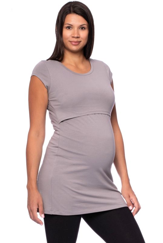 107 BASIC kurzarm Umstands- und Stillshirt extra lang (grau)