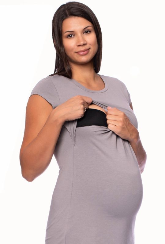 107 BASIC kurzarm Umstands- und Stillshirt extra lang (grau)