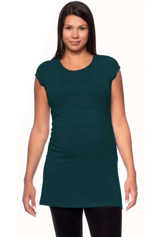 107 BASIC short-sleeved maternity and nursing shirt extra long (bottle green)