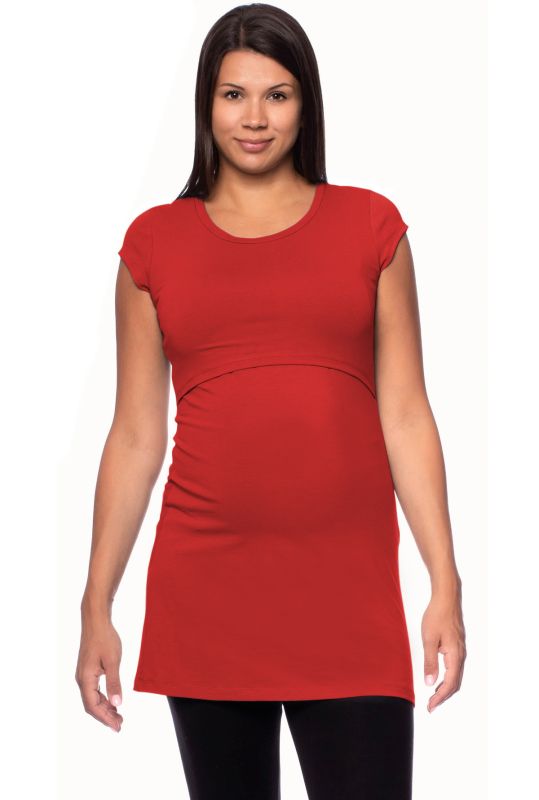 107 BASIC short-sleeved maternity and nursing shirt extra long (tomato)